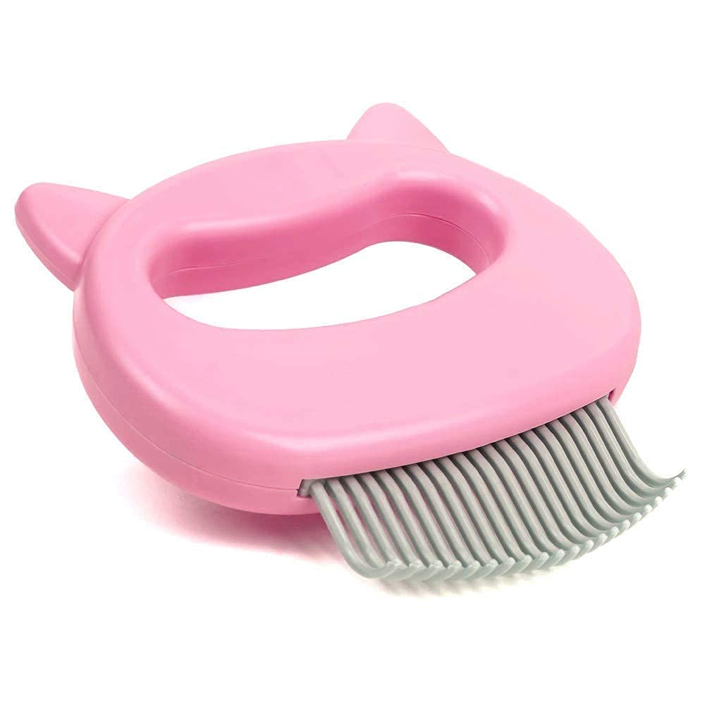 The Original Pet Hair Removal Massaging Shell Comb Soft Deshedding Brush Grooming and Shedding Matted Fur Remover Dematting tool for Long and Short Hair Cat Dog Puppy Bunny (Pink)