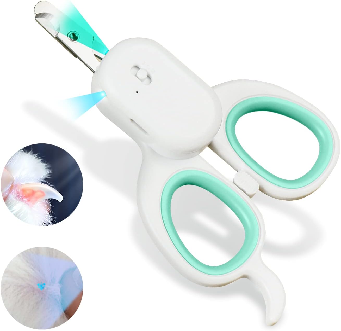 Pet Nail Clipper with LED & -U-V Light, Cat Claw Trimmer with Ultra Bright LED Light for Nail Bloodline to Avoid Over Cutting, Sharp Angled Blade Grooming Tool for Dog Cat Rabbit Small Animals