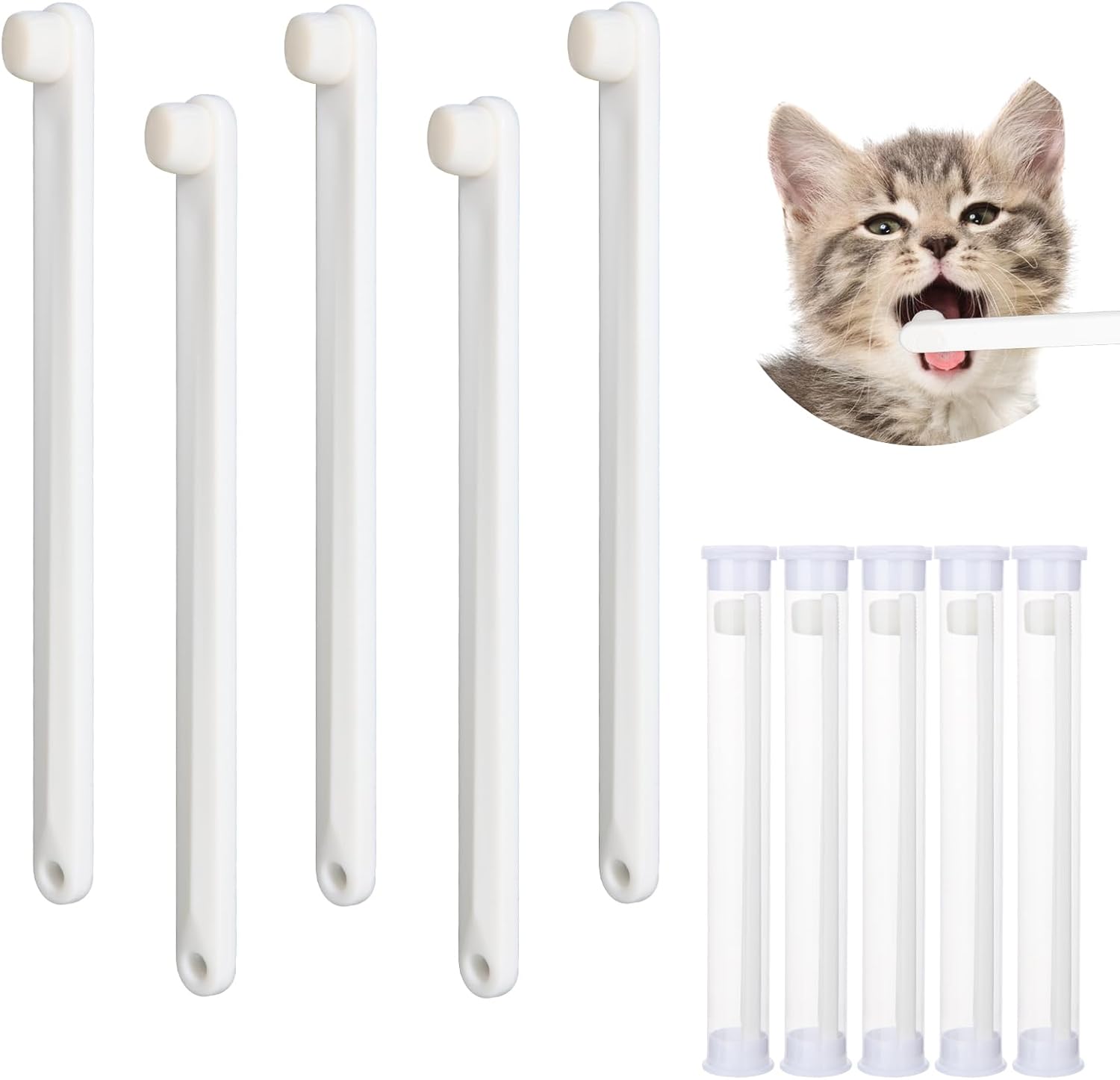 Small Dog & Cat Toothbrush 5 Set, Micro Nano Bristles to Clean pet Teeth Toothbrushes, Puppy Dogs Pet Tooth Cleaning Kit with Storage Box（White
