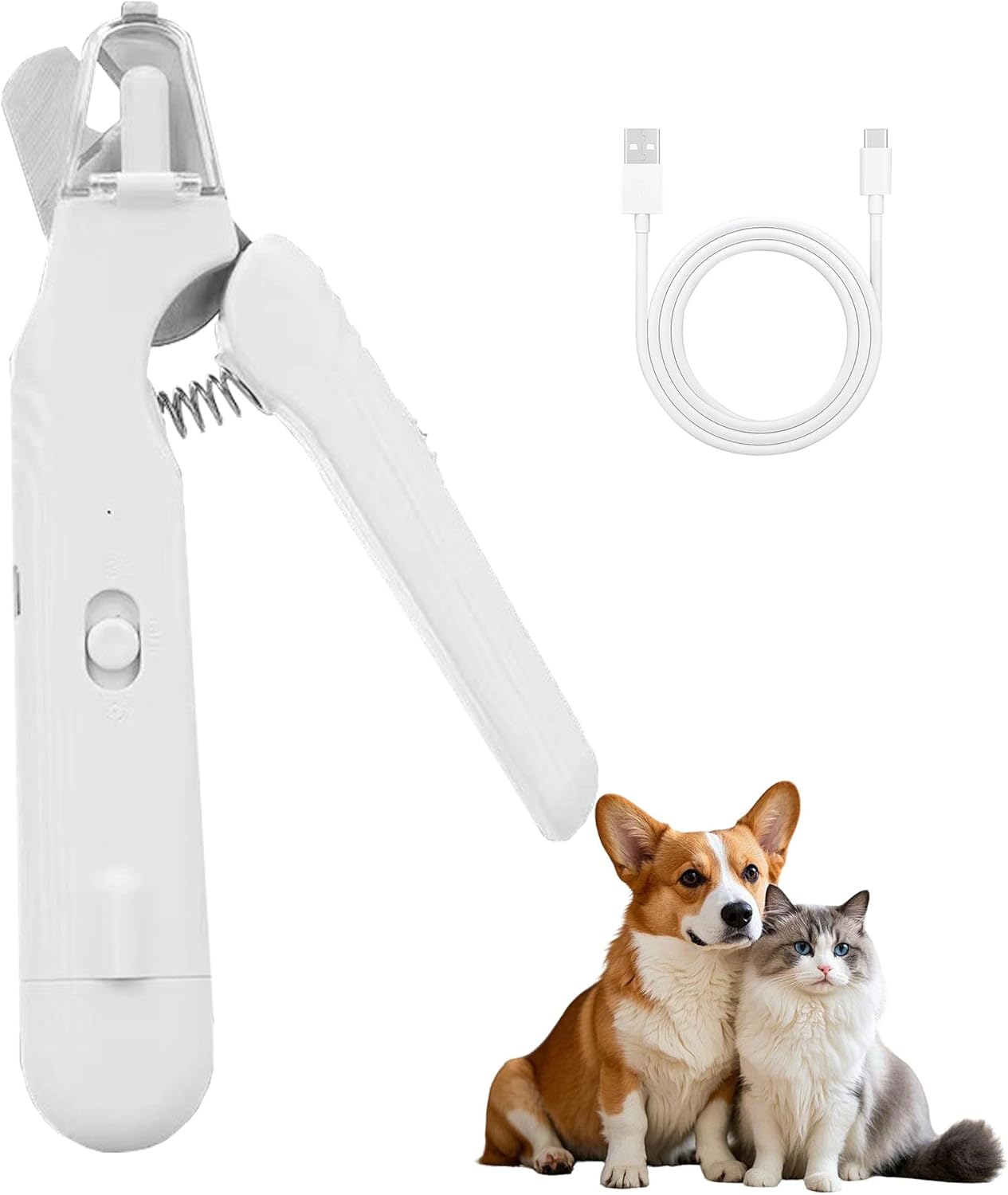 2-in-1 Dog Nail Grinder & Dog Nail Clippers Trimmers for Large Medium Small Dogs Cats Pets Claw Trimmer with LED Lights (White)