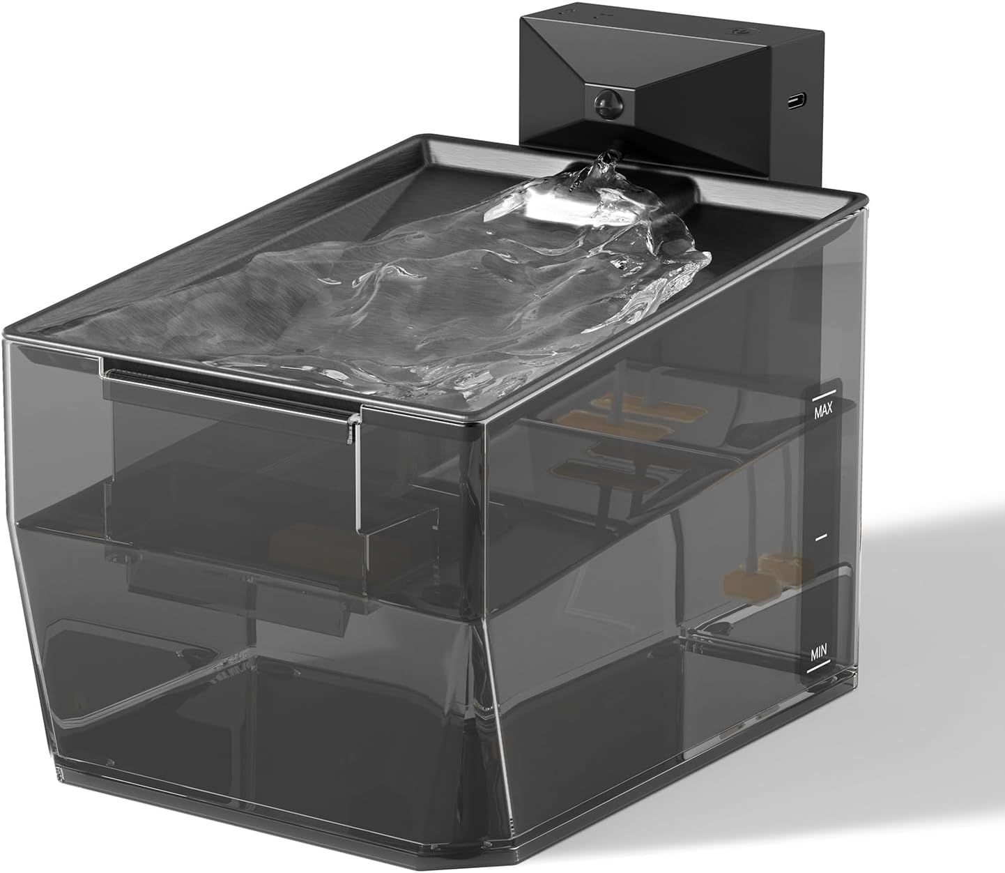 Cat Stainless Steel Water Fountain for Cats Inside,Wireless Pet Water Fountain,2.2L/74oz Automatic Cat Fountains for Drinking with Wireless,Easy Cleaning Black