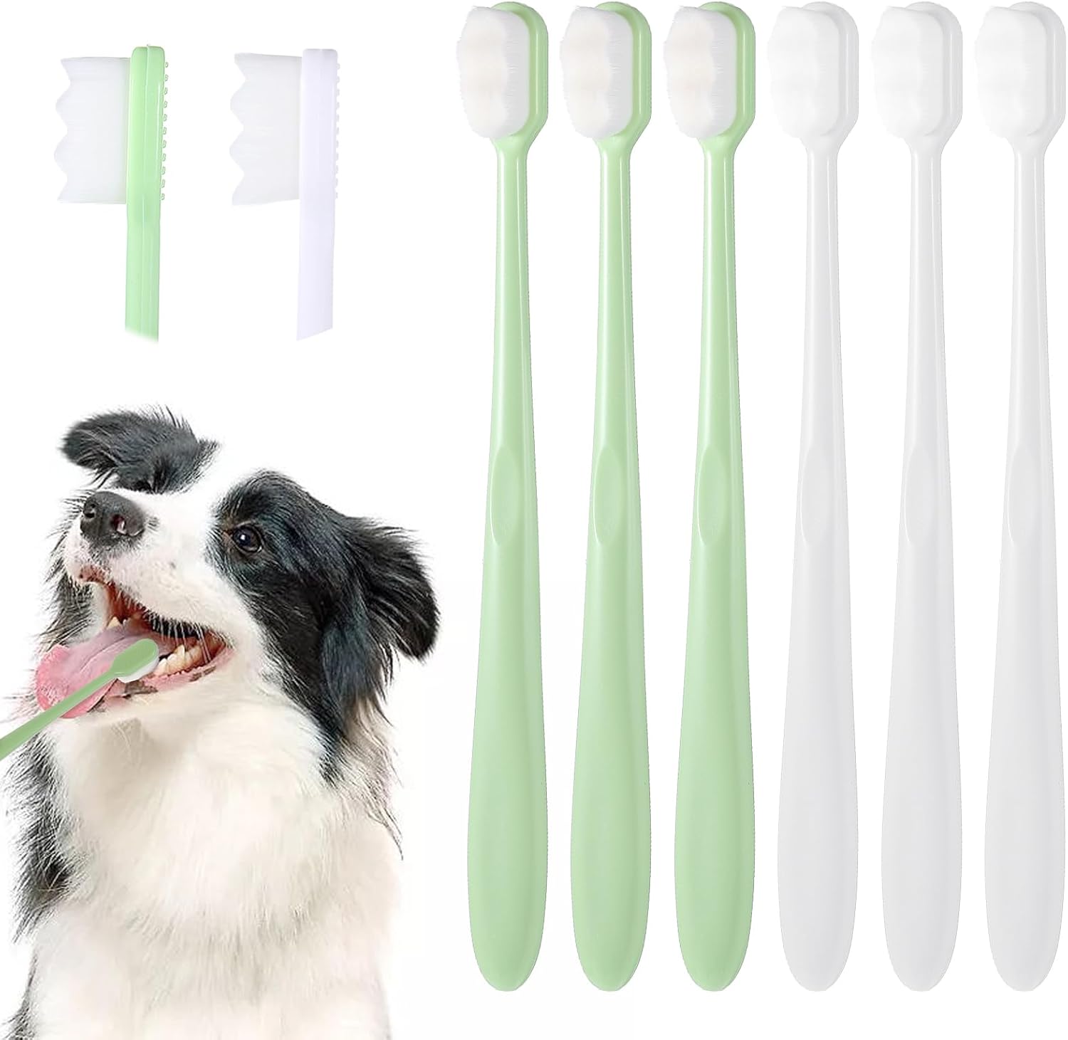 6 Pack Small Dog Toothbrush Pet Tooth Brush for Dog Cat Puppy Teeth Cleaning Ultra-Soft Wavy Bristles Tooth Brush Dental Care for Small to Large Pets, Easy Teeth Cleaning Kit (3 Green, 3 White)