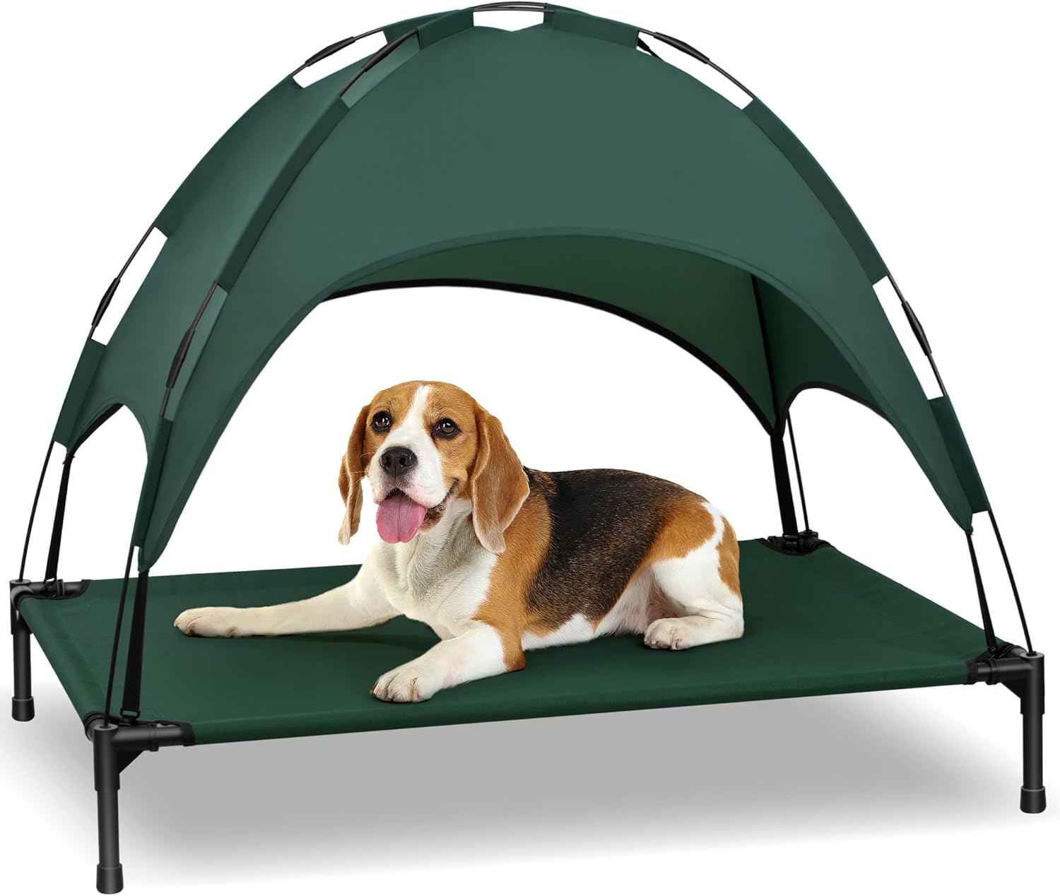 Elevated Dog Bed with Canopy, Portable Dog Cot with Removable Shade Tent, Outdoor Raised Pet Cot Cooling Bed for Dogs