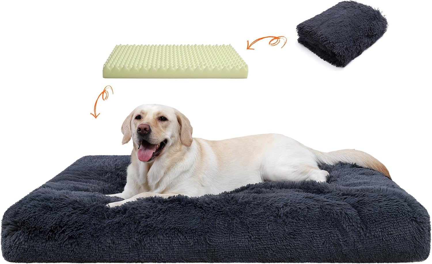 Orthopedic Dog Beds Medium/Large, Washable Removable Cover, Waterproof Lining, NonSkid Bottom, Crate Foam Dog Pillow Mattress, Fluffy Anti Anxiety Pet Bed, 35x23 Inch, Dark Grey