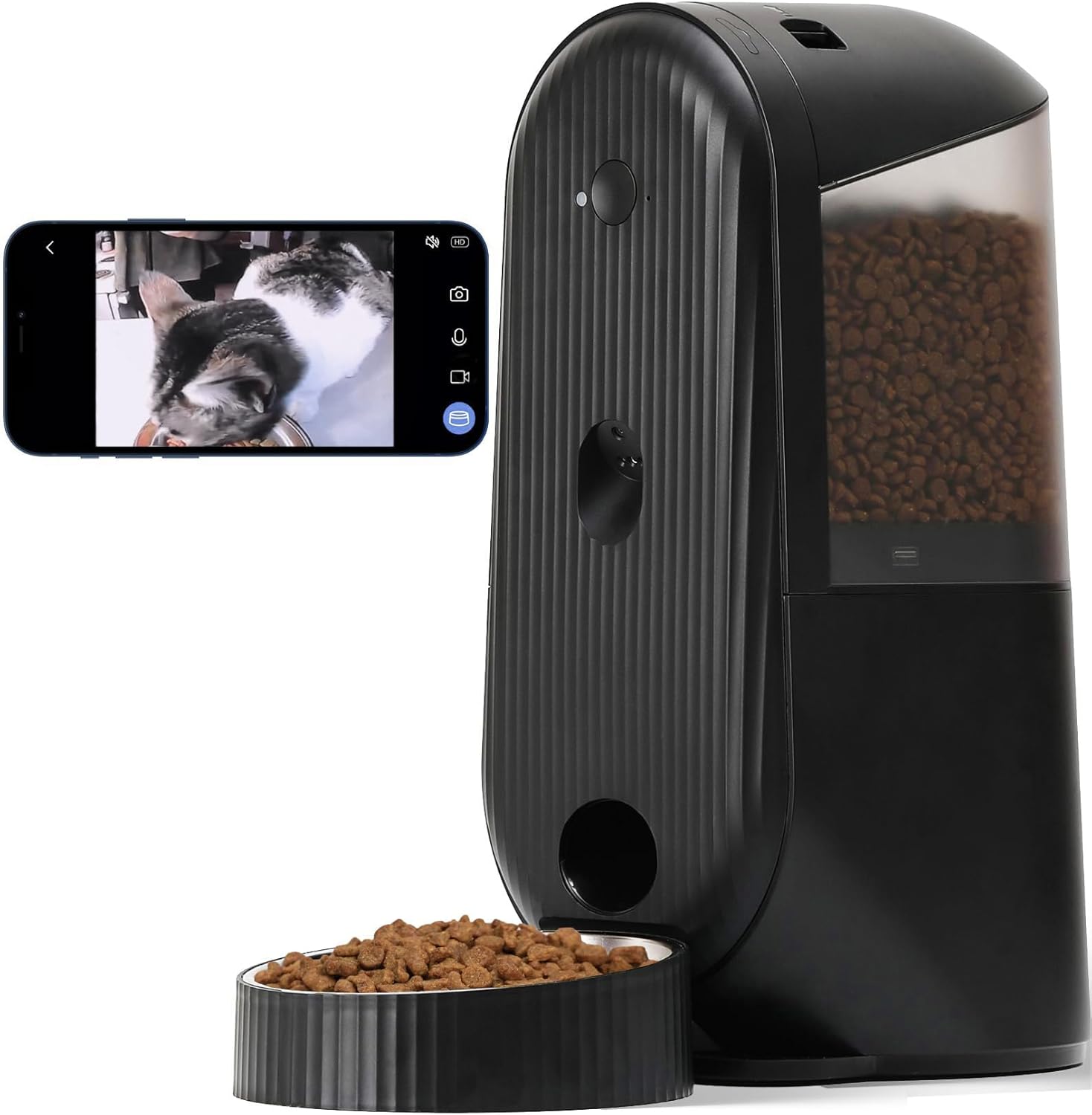 Automatic Cat Feeder, 2 in 1 Automatic Pet Feeders with Camera and Audio, Support DIY Meals and Timed Control WiFi Cat Food Dispenser, Suit for Cat and Dog