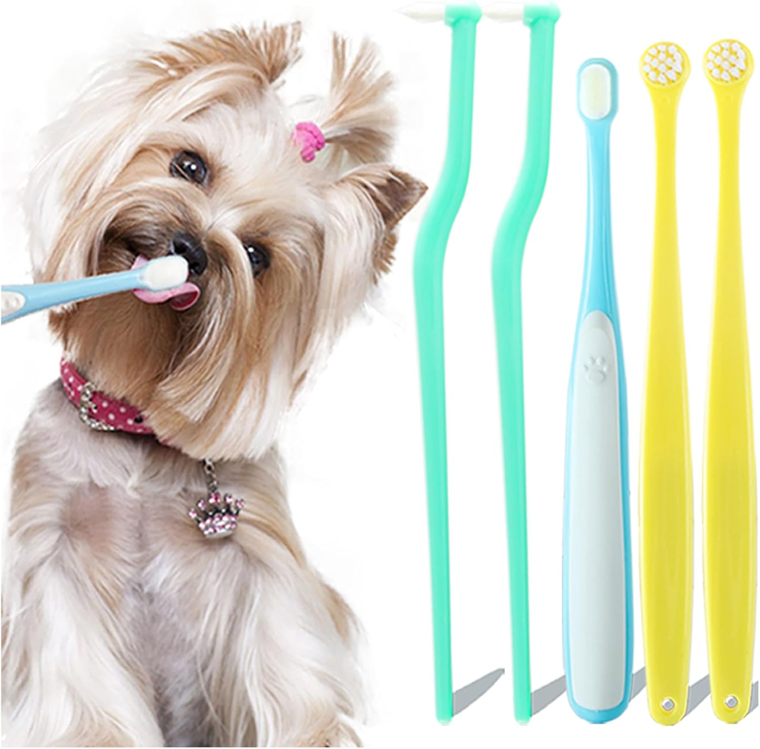 Dog Toothbrush Small Breed Cat Toothbrushes, Puppy Tooth Brushing Kit, Tiny Dog Tooth Brush, Micro Head Deep Teeth Cleaning Brushes for Mini Pet Doggie Kitten, Soft Bristles, 5 PCS