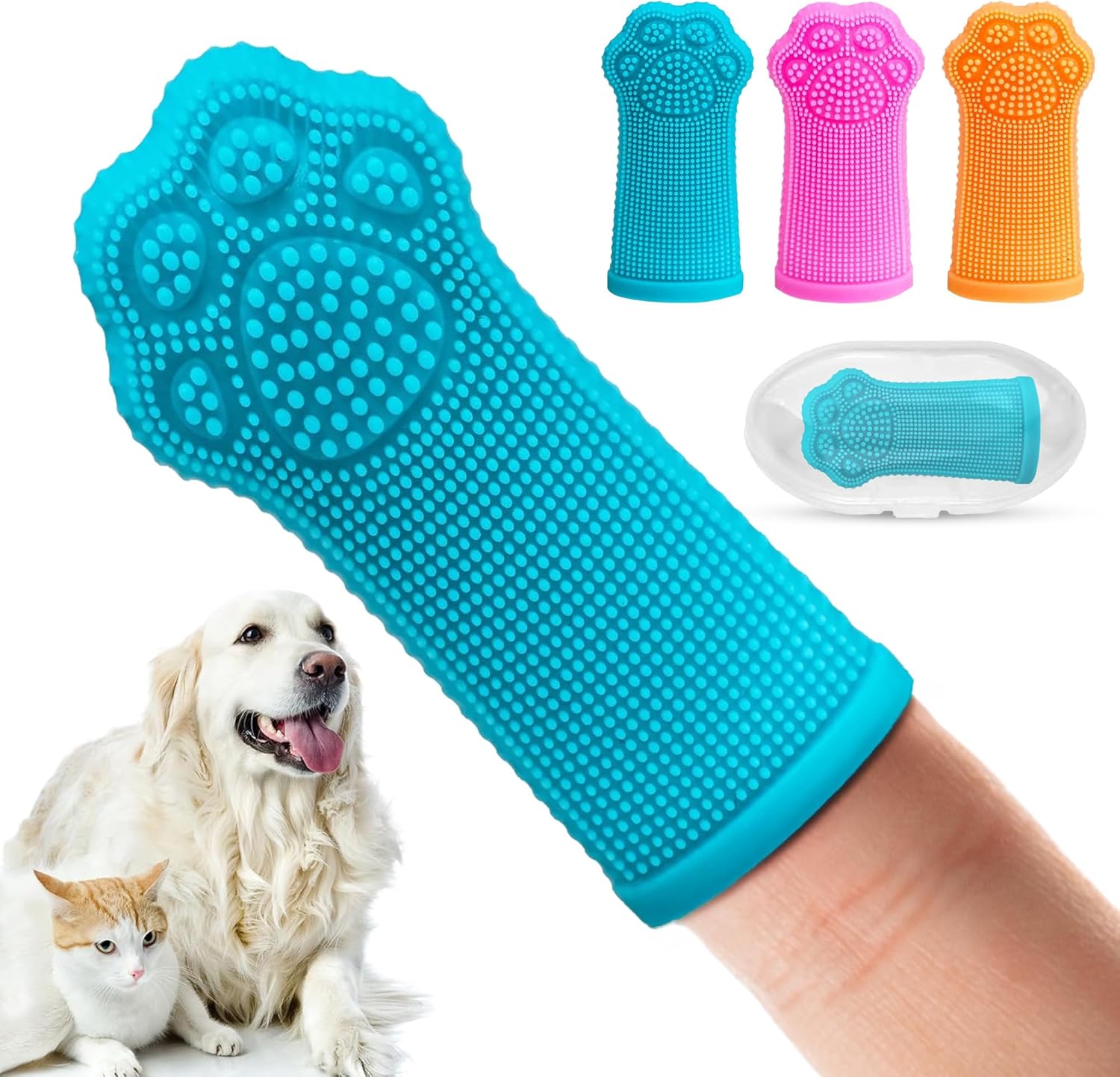 Pet Finger Toothbrush for Dogs, Cats, Puppies, 3 Pack Soft Silicone Puppy Toothbrush for Small Dogs, Finger Tooth Brush Kit for Pet Dental Hygiene and Dog Travel Essentials